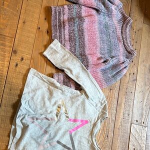 GAP Pink and Gray Striped girls Sweater and long sleeve t shirt
